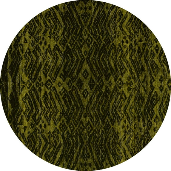 Ahgly Company Machine Washable Indoor Round Abstract Yellow Modern Area Rugs, 5' Round