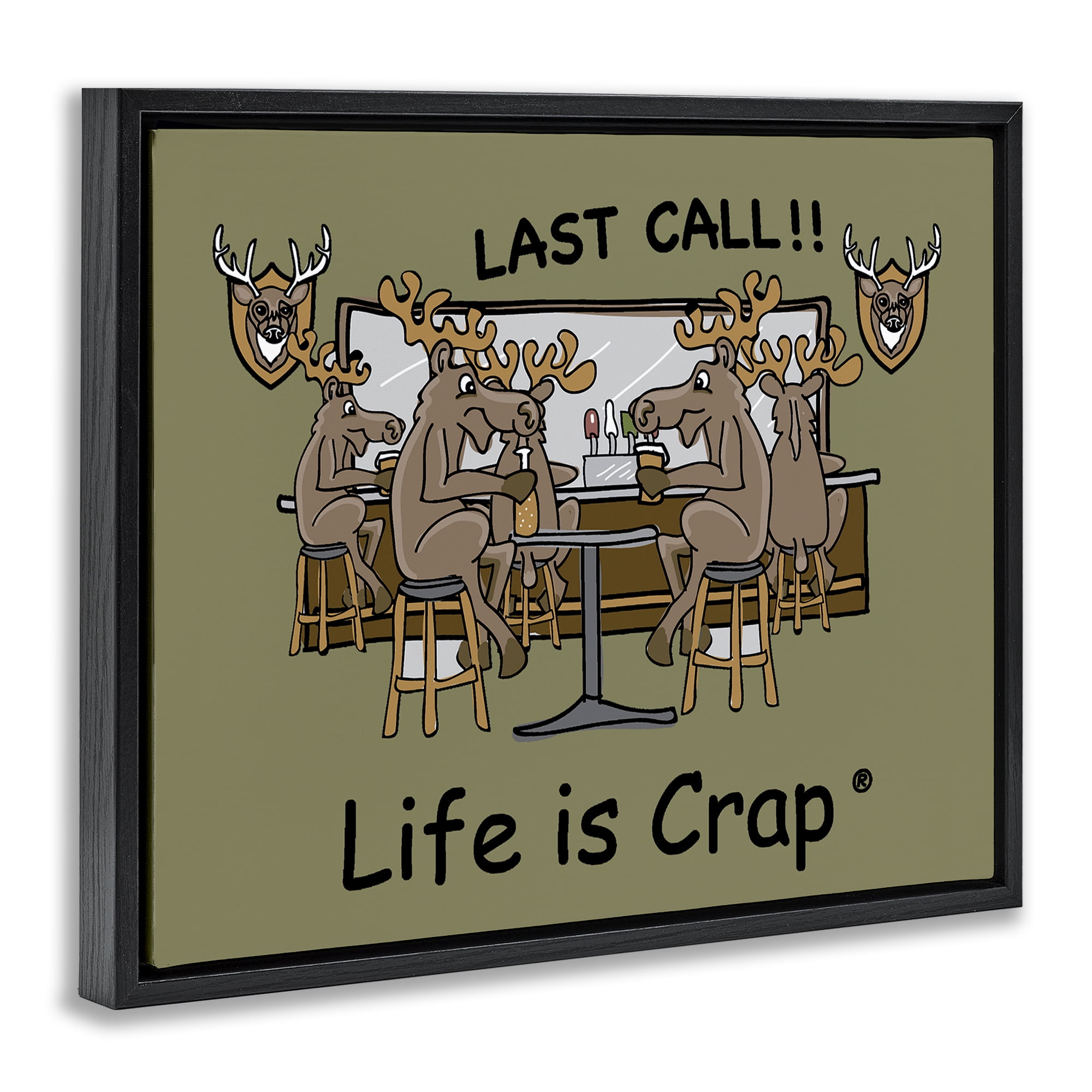 Stupell Industries Last Call at Bar Novelty & Humor Painting Black Floater Framed Canvas Art Print Wall Art, 21 x 17