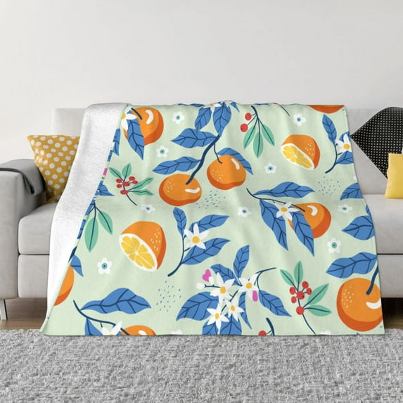 XMXT Throw Blanket, Orange Fruit Print Machine Washable Blankets for Sofa, 60 x 50 inches