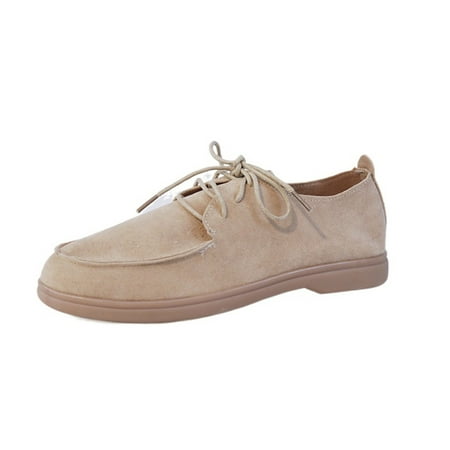 

Youmylove Suede Flat Front Lace Up Casual Flock Single Shoes Cozy Comfy Footwear