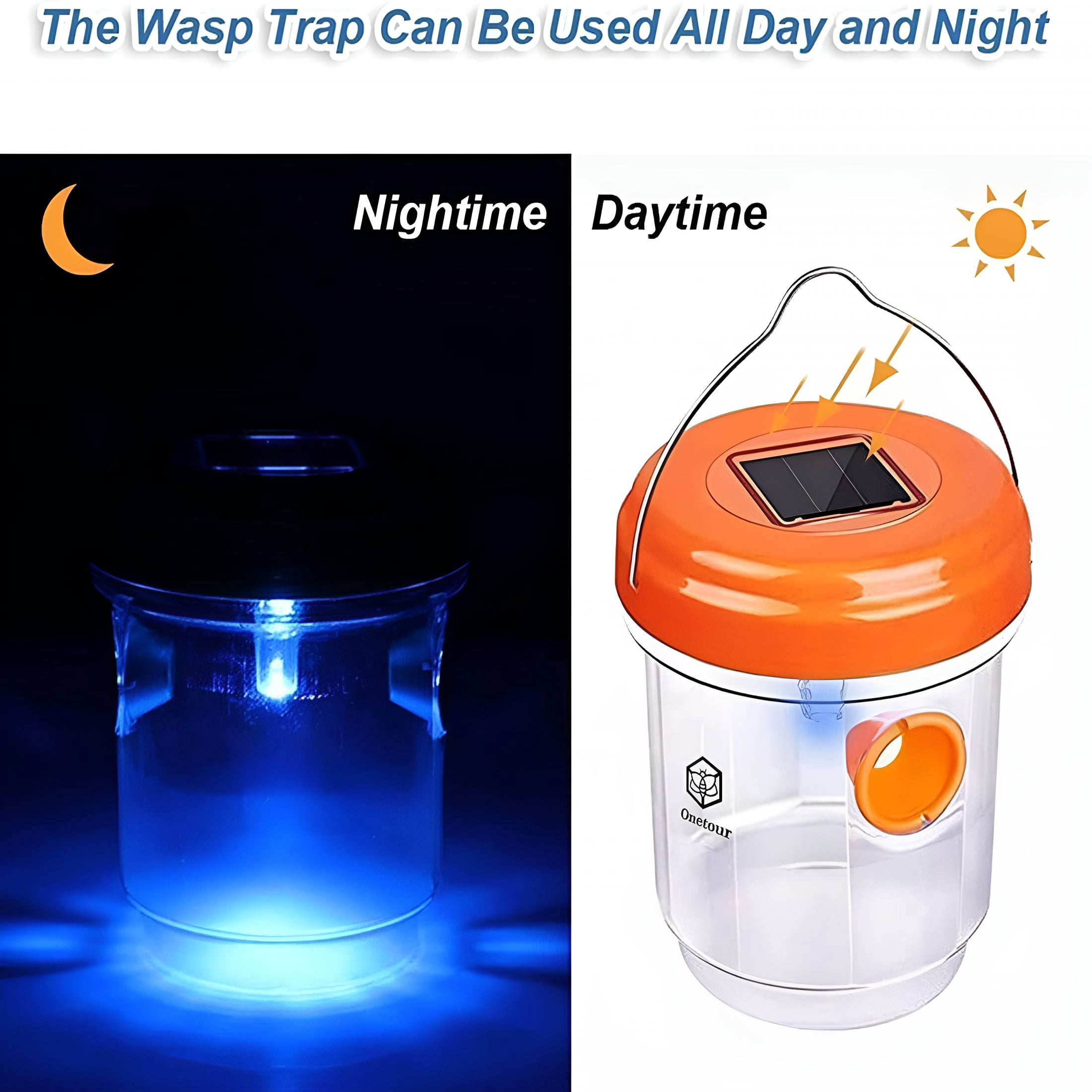 QARUN Wasp Traps for Wasps, Bees, Hornets, Insects, Yellow Jacket Traps, Wasp Trap Catcher, Reusable Solar Powered Hanging for Outdoor, 4 Packs