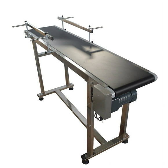 PVC Flat Belt Conveyor With Double Guardrail 59" X 11.8" 110V 120W Black