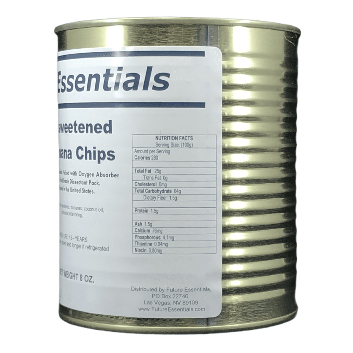 Future Essentials Long Shelf Life Emergency Food Dehydrated Unsweetened Banana Chips #2.5/8oz/Can- 12 Cans