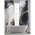 thumbnail image 6 of Marble Black Semi Sheer Window Curtains 84 Inches Long, Abstract Gold White Brick Stone Motif Rod Pocket Voile Silky Chiffon Curtain Light Filtering Drapes for Living Room, Kitchen, 52"x84", 2 Panels, 6 of 9