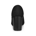 thumbnail image 2 of BLISSFUL STEP Denim Open Toe Chunky Heels Wide Heel Slide Mules Black 9, 2 of 6