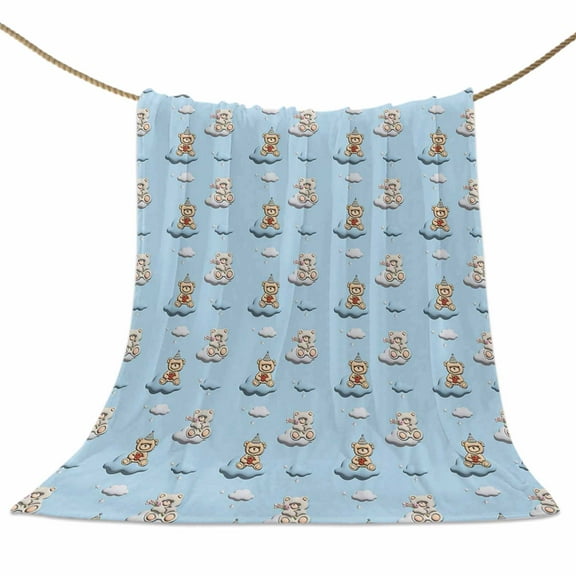 Flannel Fleece Blanket Teddy Bear Super Soft Warm Cozy Throw Blanket Blue Cloud Bed Couch Car Blankets for All Season 60" x 80"