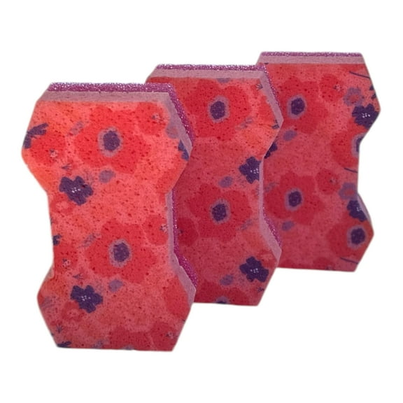 Bright Box Supreme Scrub   Wipe Sponges, 3ct – Posh Pink Floral, Extra-Large & Antimicrobial