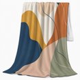 thumbnail image 2 of Abstract Navy Ochre and Clay Waves, Warm Modern Style for Art Lovers, Flowing Shape Color Pattern and Housewarming Gift, Soft Flannel Blanket for Bedroom and Living Room, Home Decor, 2 of 9