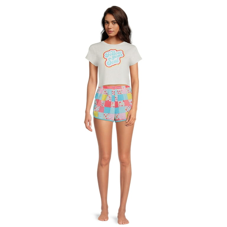 Celebrity Pink Juniors and Juniors Plus Graphic Cropped Sleep Tee with Short Sleeves Sizes XS 3X Walmart