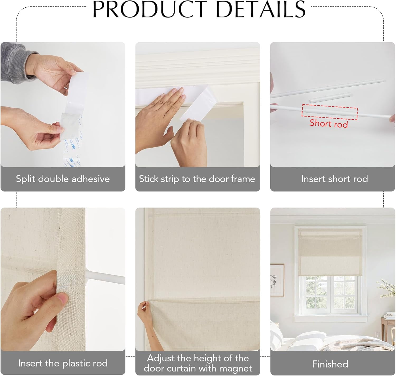 Natural Farmhouese Linen No Drill Roman Shades for Windows, French Front Door Curtain Solid Cordless Blinds for Farmhouse Door Window Covering with Light Filgtering, W26 x L40, 1Pc
