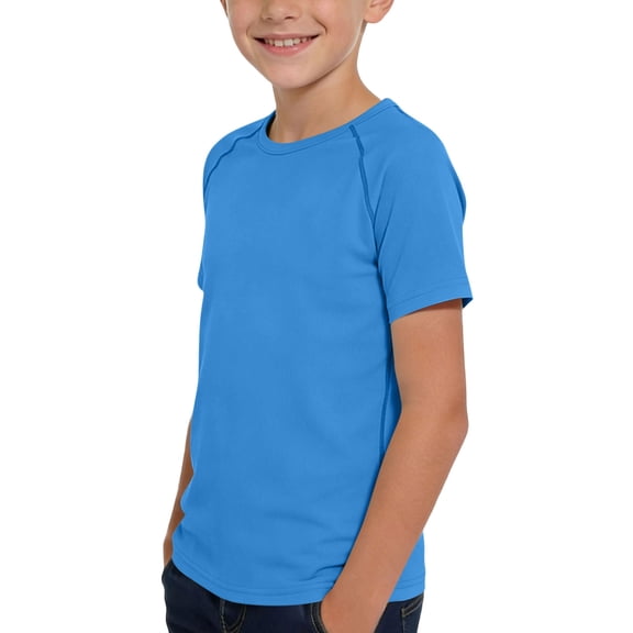 Amidoa Girls Short Sleeve Crewneck Summer Solid Color T Shirts Kids Casual Tops Blue Size 7