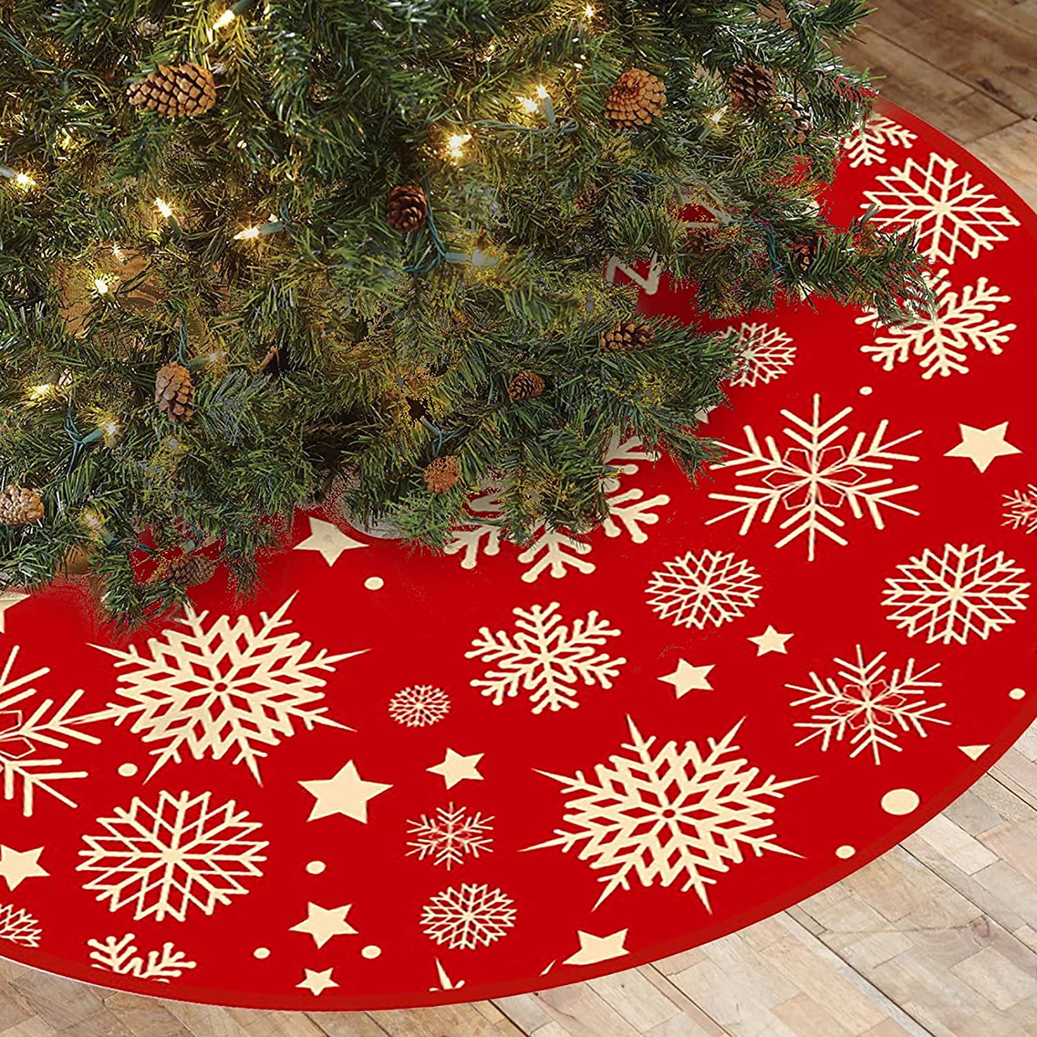 90cm Christmas Tree Skirt Linen Snowflake Patterns Xmas Tree Carpet