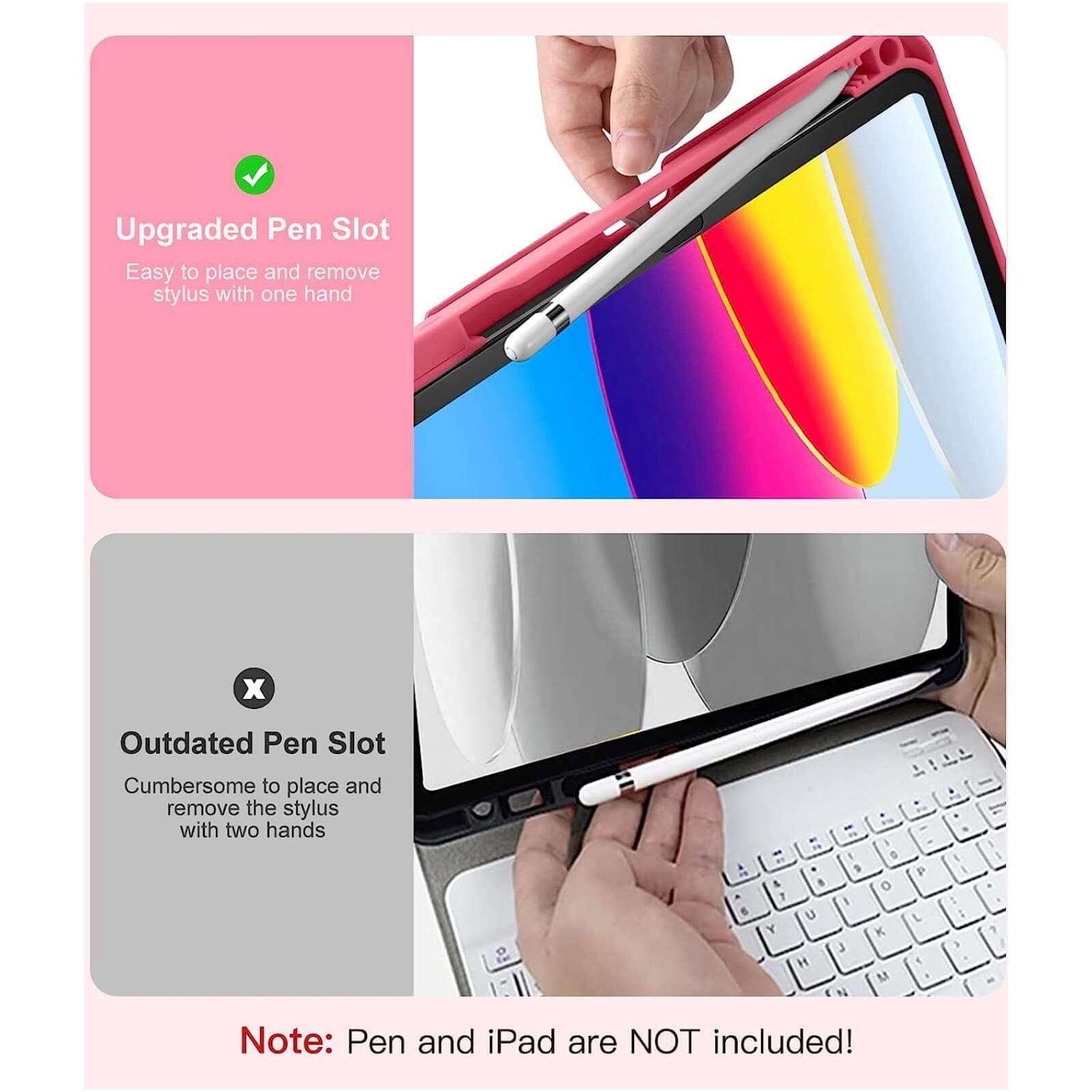 GEAK for iPad A16 11th 10th Generation Case with Keyboard, 7 Colors Backlit Detachable Folio Keyboard Cover with Pencil Holder for iPad 10th Gen 10.9 Inch/11th Gen 11 Inch, Red