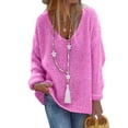 thumbnail image 4 of Odeerbi Winter Knit Sweaters for Women 2025 Solid Color Loose V Neck Sweater Single Breasted Sweater Tops Cardigan Coat Hot Pink, 4 of 7