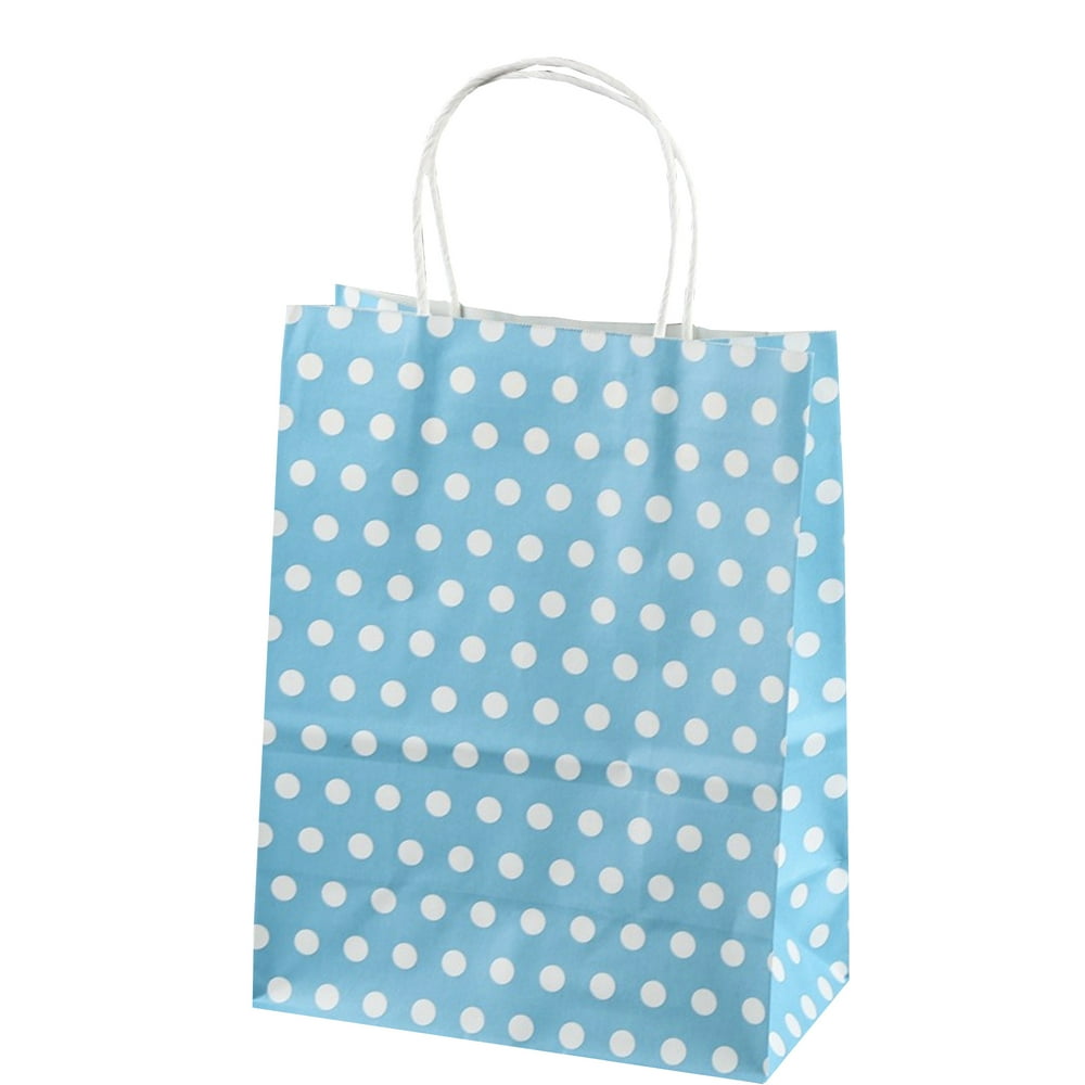 Blue & White Polka Dot Paper Kraft Small Gift Bags