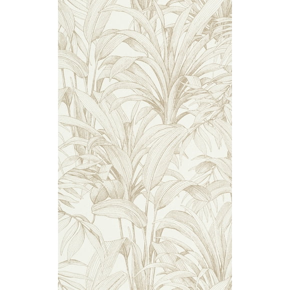 White & Gold Jungle Leaves Tropical Wallpaper R8358