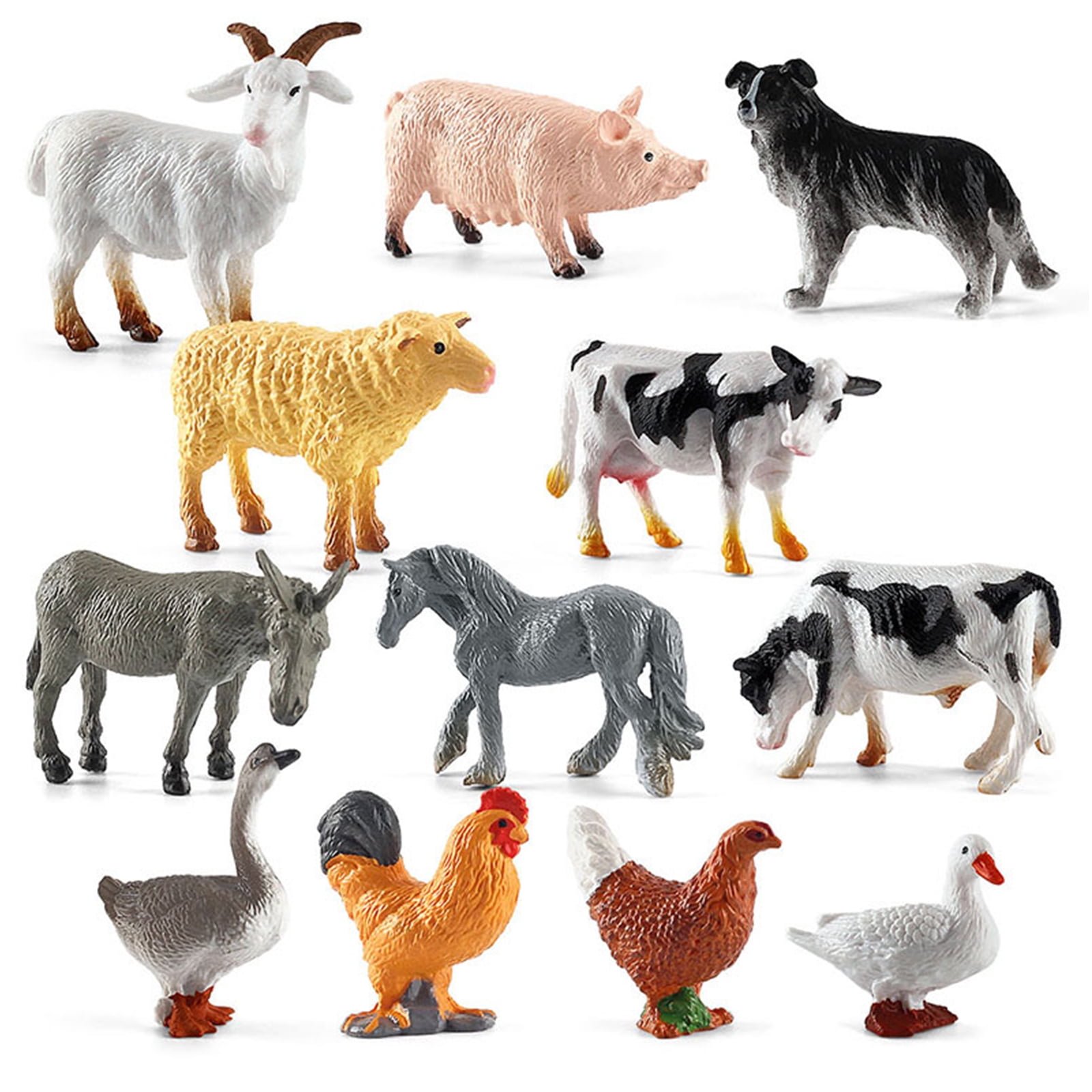 12 Piece Farm Animal Figurines Playset Realistic Plastic Animals