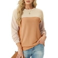 thumbnail image 4 of JWD Women's Top Fashionable Color Blocked Long Sleeved Round Neck Knitted Casual Loose Pullover Shirt Warm Shirt Top PJ-Apricot Yellow XL, 4 of 8