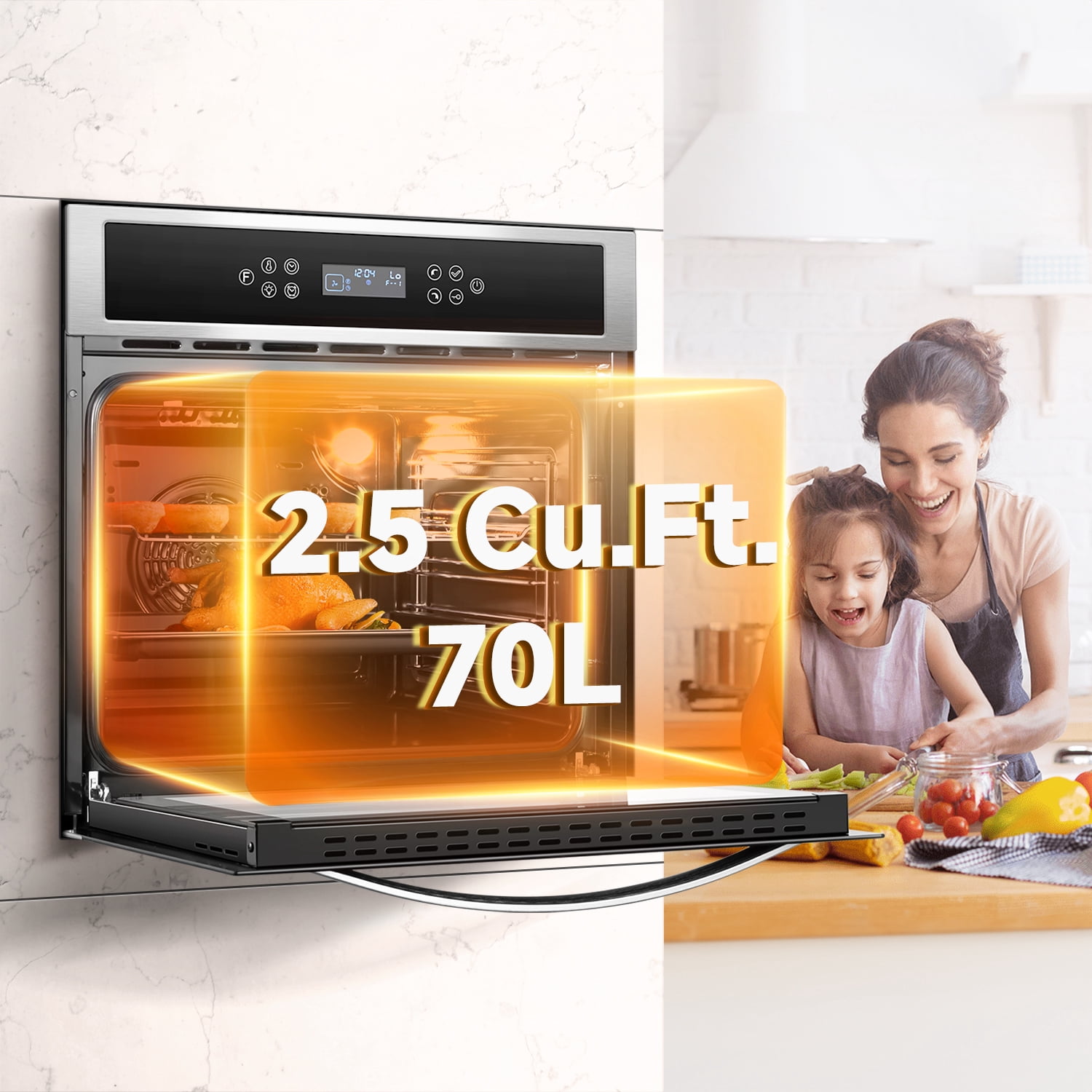 Aobosi 24 Inch Single Wall Oven, 2.5 Cu.ft Built-in Electric Wall Oven with 8 Cooking Functions in Stainless Steel