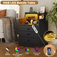 thumbnail image 5 of Afuhokles Black Nightstand Set of 2 with LED Light and Charging Station, Modern Bedside Table with Drawers, 5 of 9