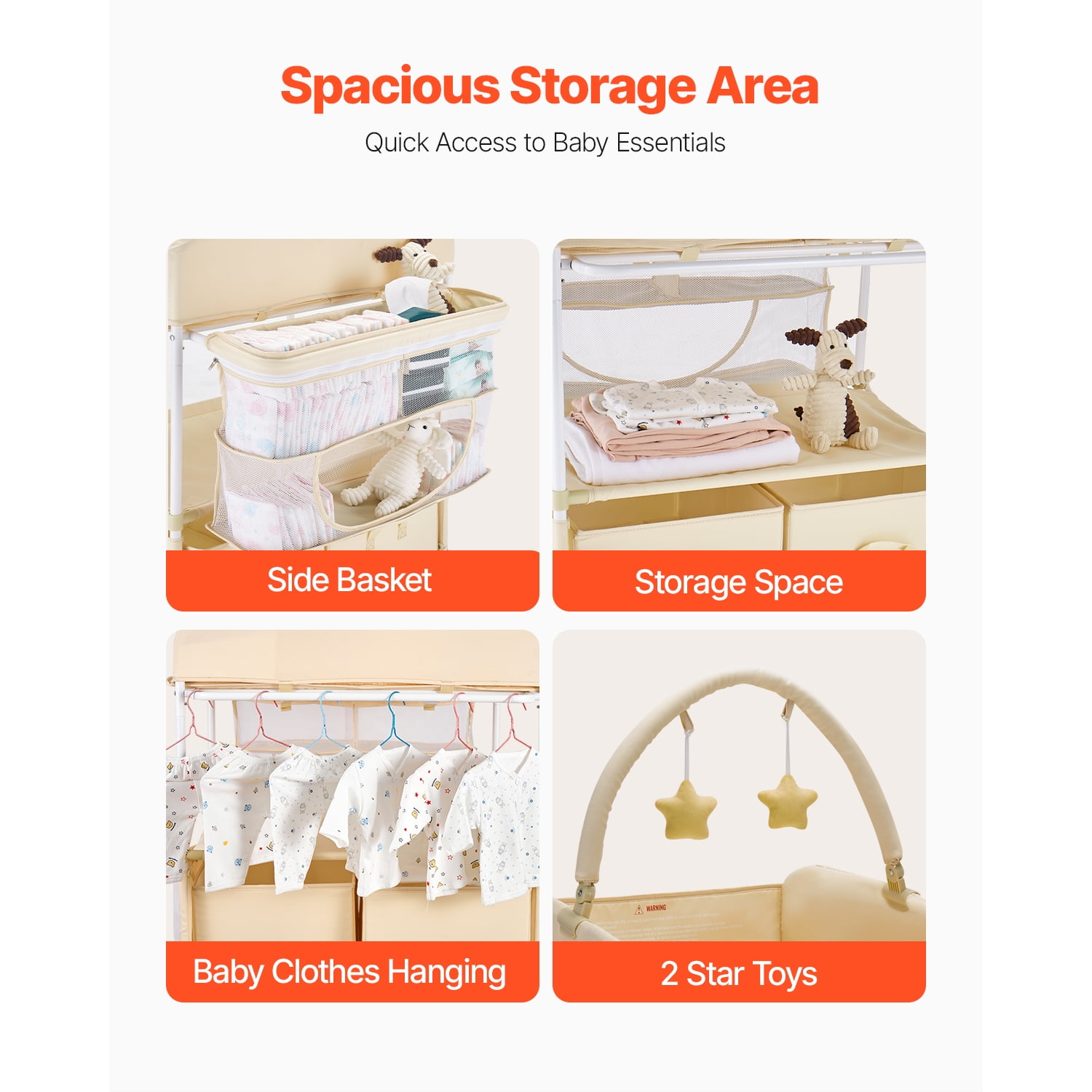 KFFKFF Foldable Baby Changing Table with Adjustable Height,30.00 x 29.53 x 39.57-42.52 in Light Beige