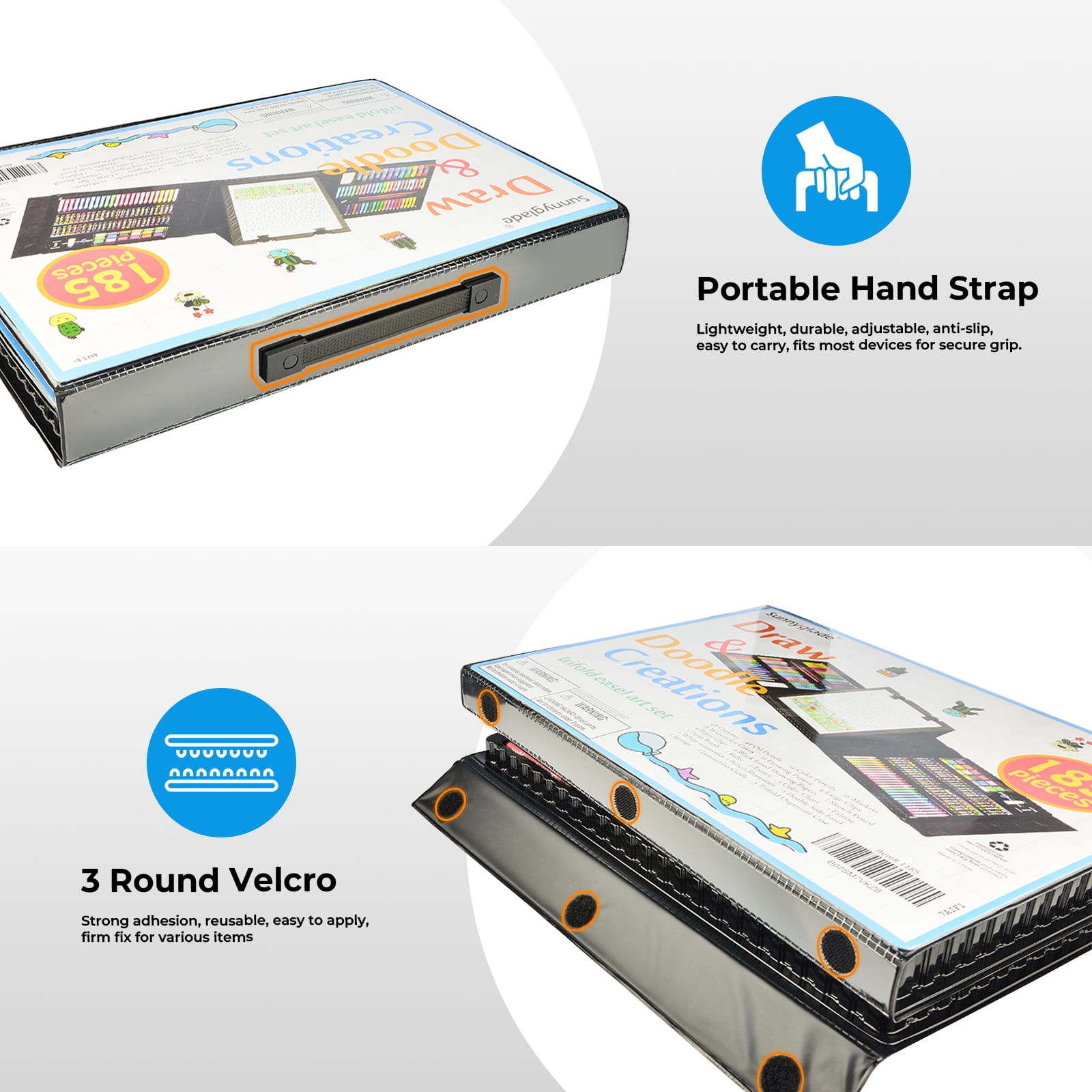Bibana 185 Pieces Drawing Art Set，Double Sided Trifold Easel Art Box with Oil Pastels, Crayons, Colored Pencils, Markers, Paint Brush, Watercolor Cakes, Sketch Pad (Black Art Supplies)