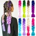 thumbnail image 2 of MISSQUEEN-Extensión de cabello trenzado sintético Jumbo para mujer, trenzas de color rosa, morado y amarillo, 24 pulgadas, 2 of 4