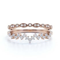 ZigZag Design 0.65 Carat Milgrain Diamond Moissanite Engagement Ring Wedding Band in 10k Solid Rose Gold, Stackable Ring, Gift For Her, Promise Ring, Anniversary Ring, Bridal Set, Matching Band