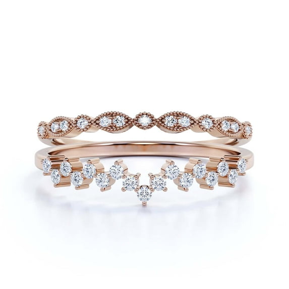 ZigZag Design 0.65 Carat Diamond Moissanite Engagement Ring Wedding Band in 925 Sterling Silver With 18k Rose Gold Plating, Stackable Ring, Gift For Her, Promise Ring,Bridal Set, Matching Band