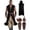Black, variant on Renaissance Costume for Men Medieval Viking Hooded Sleeveless Surcoat Tunic Set for Halloween Cosplay Five Piece Set
