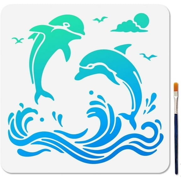 1pc PET Hollow Out Drawing Painting Stencils for DIY Scrapbook Photo Album Dolphin 300x300mm