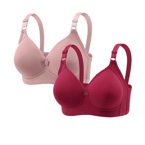 Hurxie 2 Pack Womens Wireless Push Up Bras for Women No Underwire Seamless Full Coverage Supportive T Shirt Everyday Bras Pink,L