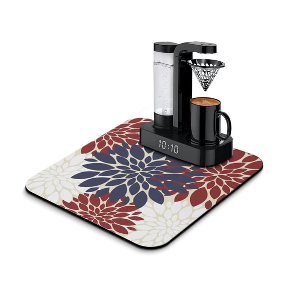Washable Rubber Boho Floral Retro Dish Drying Mats for Kitchen Counter Home Large Coffee Bar Pad Accessories and Decor for Utensils Stemware 16''x18''