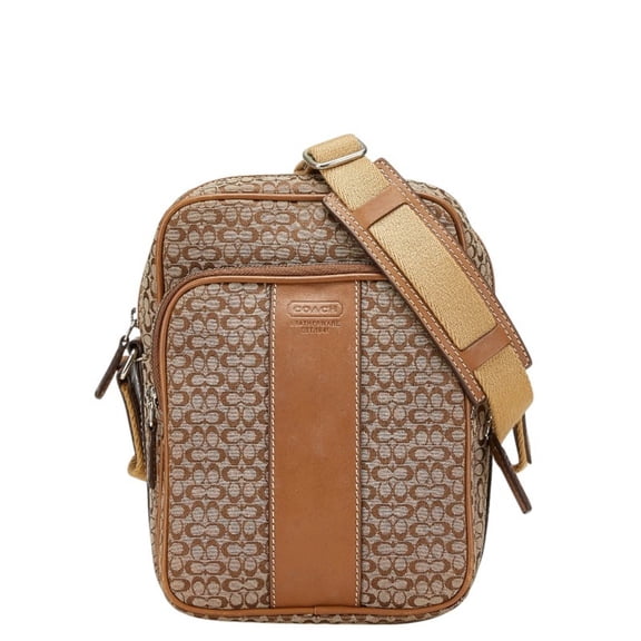 Pre-Owned Coach Mini Signature Crossbody Shoulder Bag in Beige and Brown Canvas Leather for...