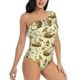 thumbnail image 3 of Gukieu Snail With Mushrooms Print One-shoulder Ruffled One-piece Swimsuit with Removable Chest Pads and Tummy-control Swimsuit for Women-XX-Large, 3 of 6