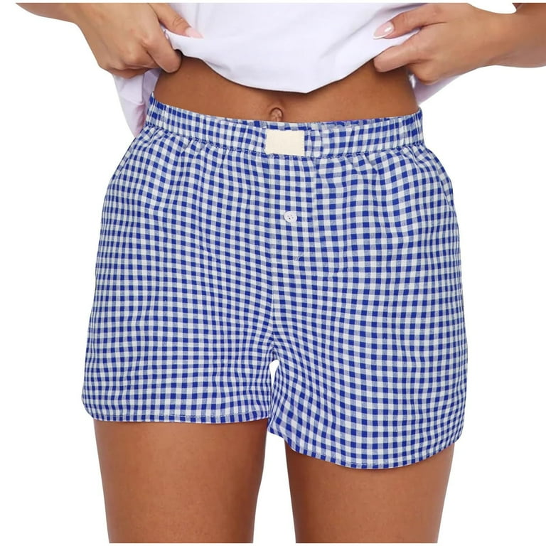 ボトムスその他 RIBBON STRING SHORTS GINGHAM BLUE YDKZYMD Women Gingham Bottom Wear, Cute Stripes Plaid Button