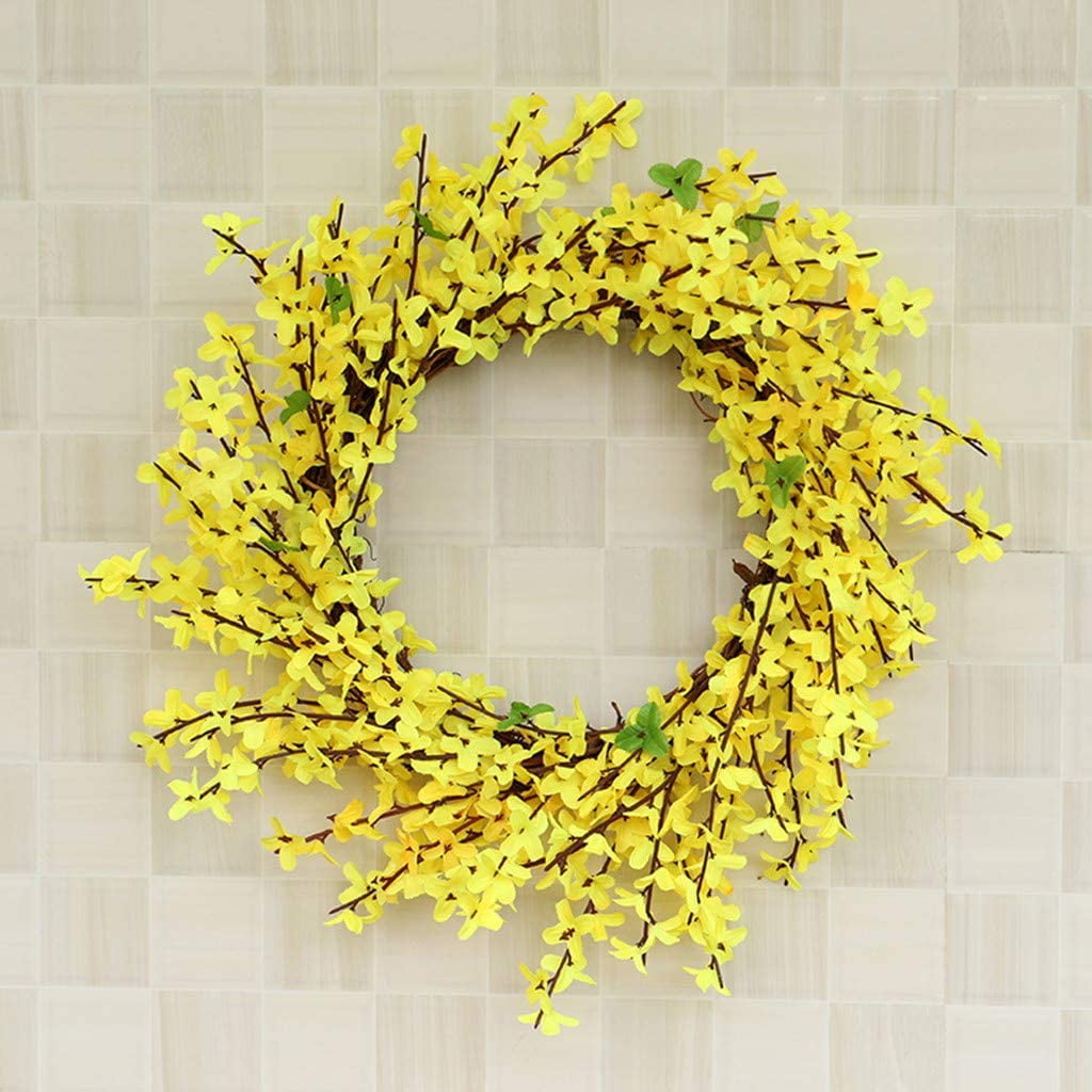 Yellow Door Wreath Floral Forsythia Decoration Wall Hanging Flower Home 16" 