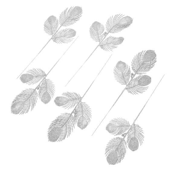 Soimiss 6Pcs Faux Leaves Decorative Plants Silver Glitter Powder for Holiday Aesthetic Decor