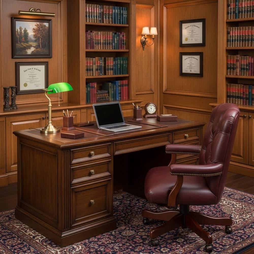 Ashford & Sons Home Office 62" Solid Hardwood Executive Desk in Brown