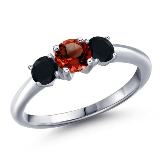 Gem Stone King 925 Sterling Silver Red Garnet and Black Onyx Engagement Ring for Women | 0.99 Cttw | Round 5MM | Gemstone January Birthstone | Size 7
