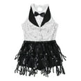 thumbnail image 5 of SiiRoh Girls Sequins Latin Dance Leotard Tassel Tuxedo Jazz Modern Dance Jumpsuit Gymnastic Skating White 6, 5 of 7