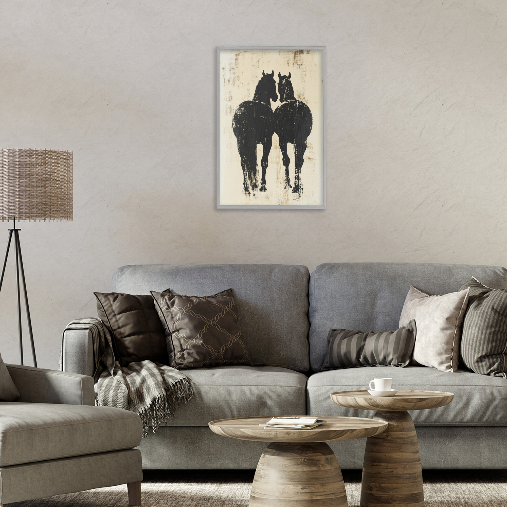 Stupell Industries Twin Horses Facing Away Gray Framed Giclee Art, design by Petal Prints Design