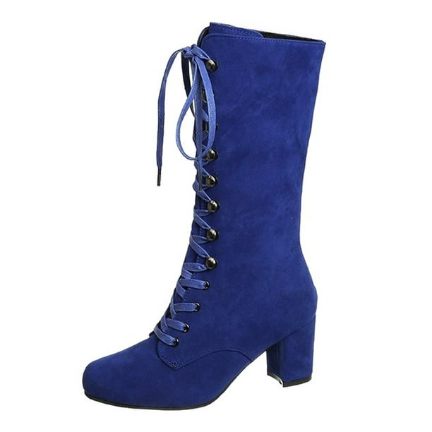 Lace up knee top high heel boots