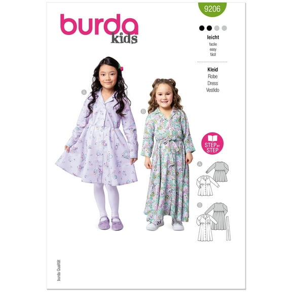 Burda Style Sewing Pattern 9206 - Children's Dresses, Size: A (4-11)