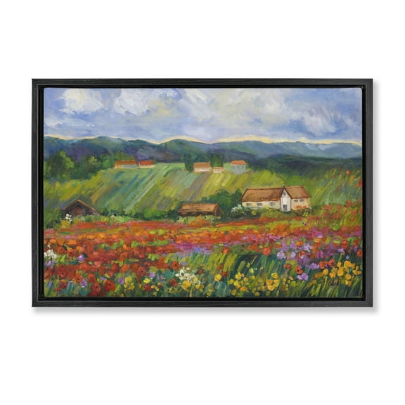 Stupell Industries Spring Glory Lush Meadow Landscape & Nature Painting Black Floater Framed Canvas Art Print Wall Art, 25 x 17