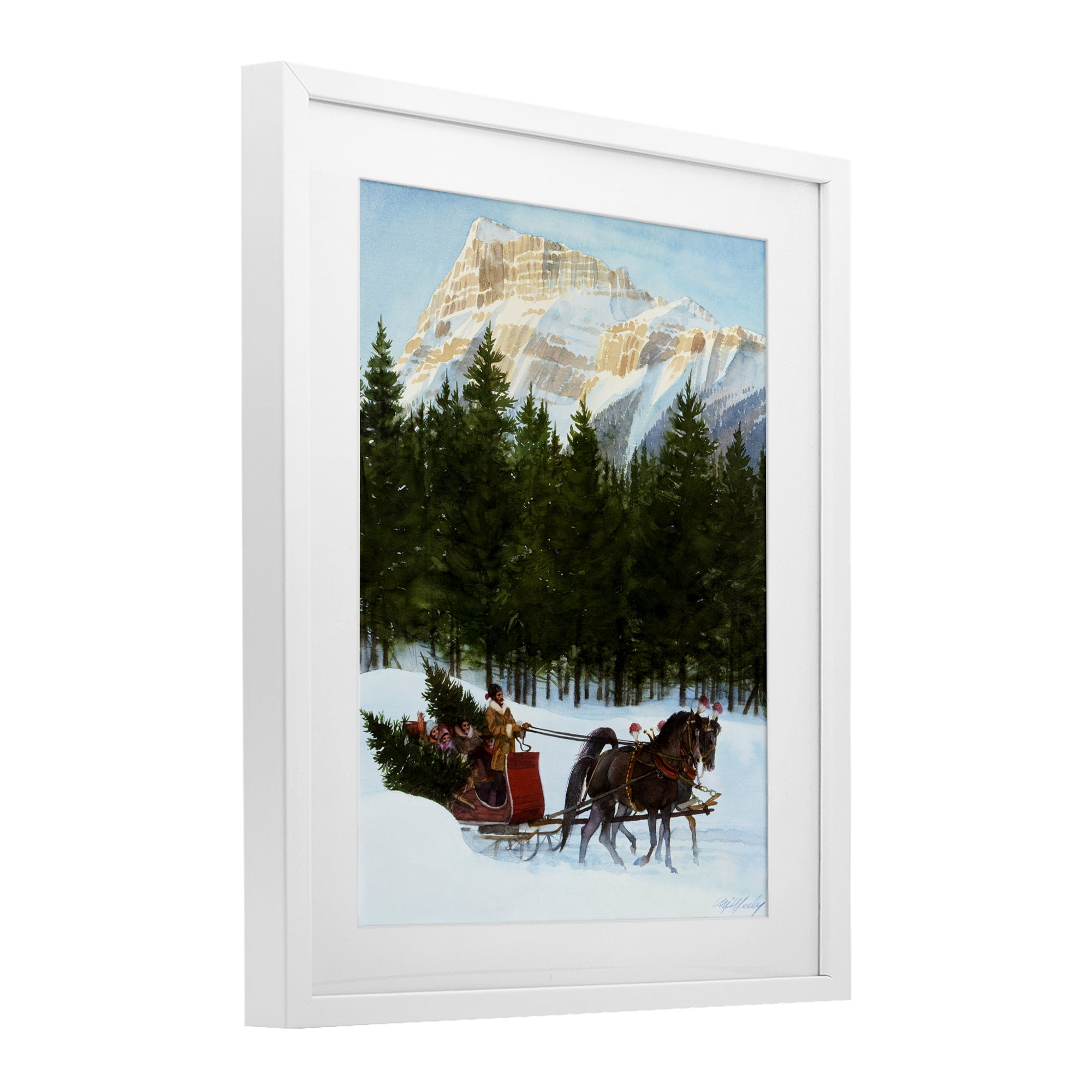 Sleigh Ride Carrying Trees White Framed Print Under Glass, design by Wind River Studios