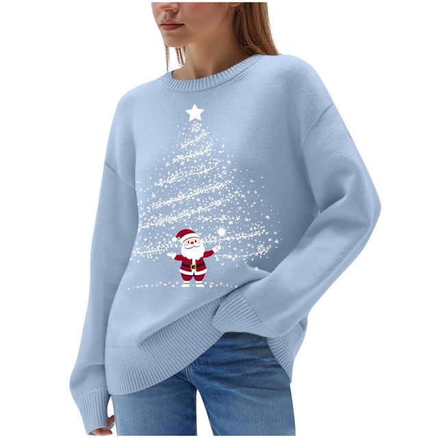RXMEKW Chandail de Noël pour Femmes, Haut Décontracté à Manches Longues et Col Rond Uni pour Fêtes et Tenue Saisonnière