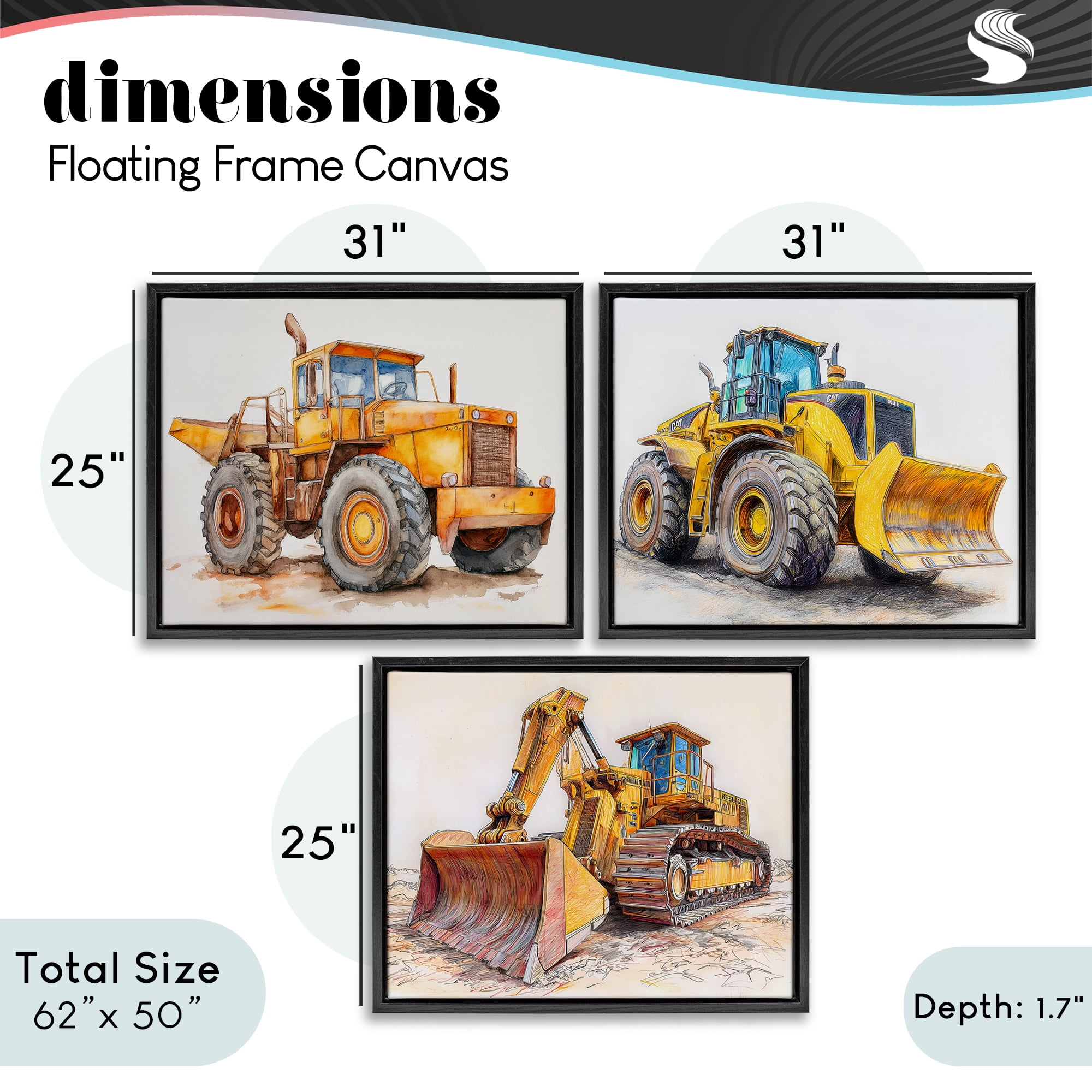 Stupell Industries Various Construction Trio 3 Piece Black Framed Floater Canvas Set, design by Steve Hunziker