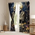 thumbnail image 3 of Manfei Couple Skull Skeleton Black Out Curtains, Bohemian Flower Floral Curtains Pack of 2 (42x63 Each), Romantic Anniversary Bedroom Curtains, Window Curtains Room Decor, 3 of 6
