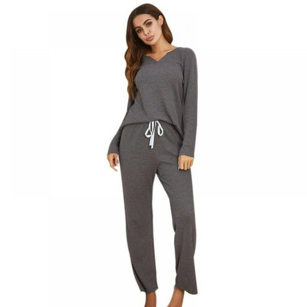 Kom op Vis stedet telt MELLCO Womens Pajama Set, Long Sleeve Soft Sleepwear, 2-piece Pajamas Tops  with Long Sleep Pants Loungewear Pjs (Dark Gray, L) - Walmart.com